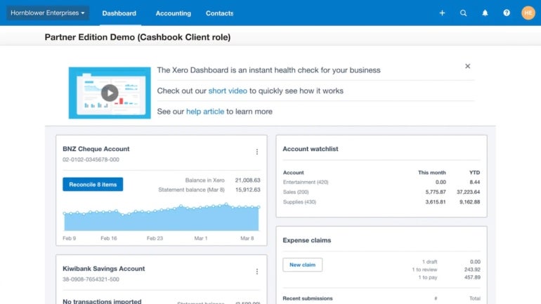 Xero’s accounting dashboard.