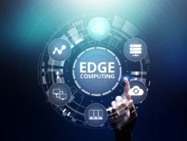 Edge computing modern IT technology on virtual screen.