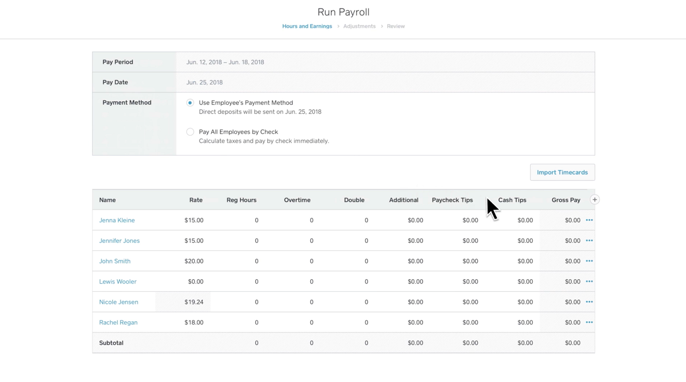 Square Payroll dashboard.