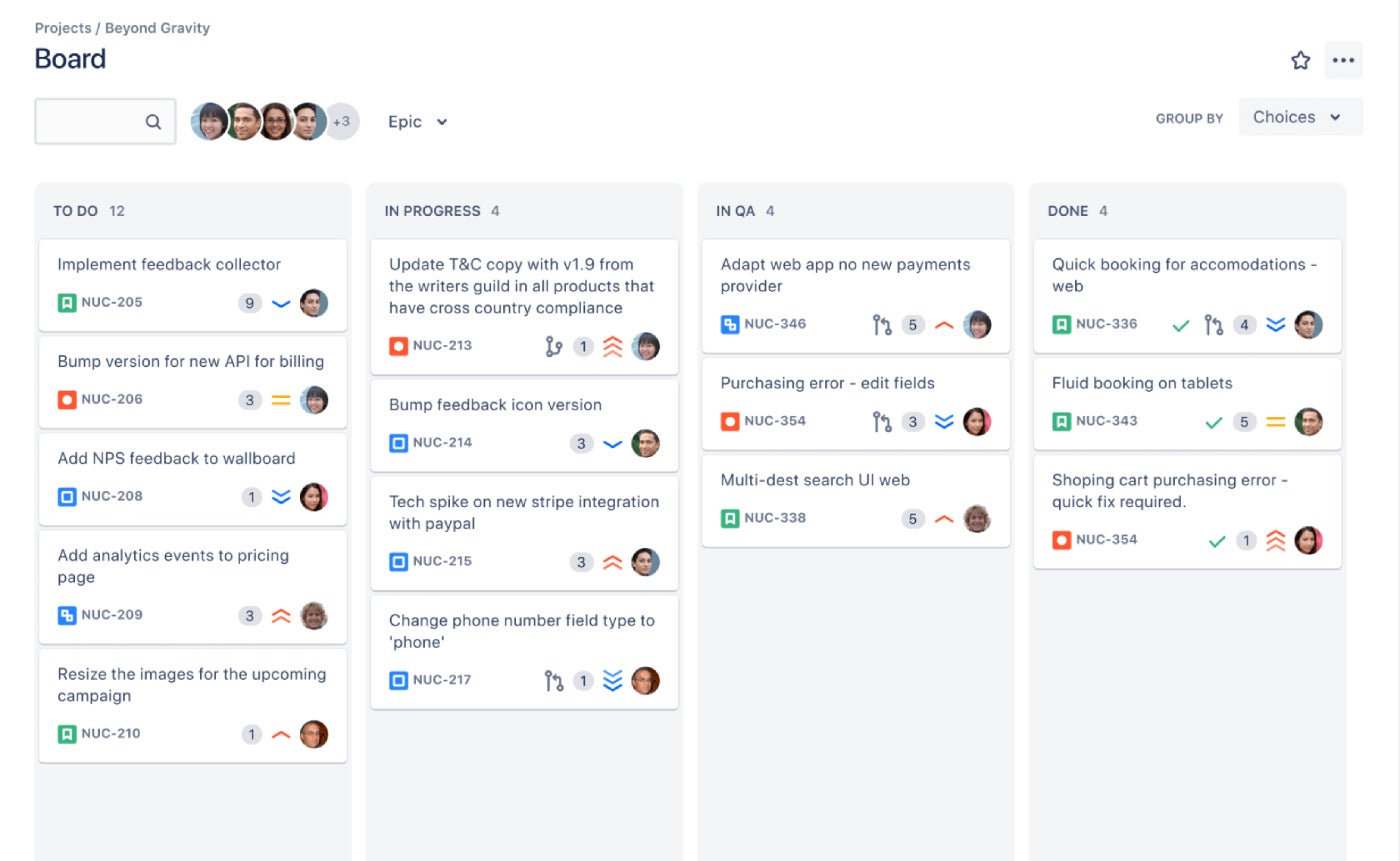 An example Kanban board in Jira.