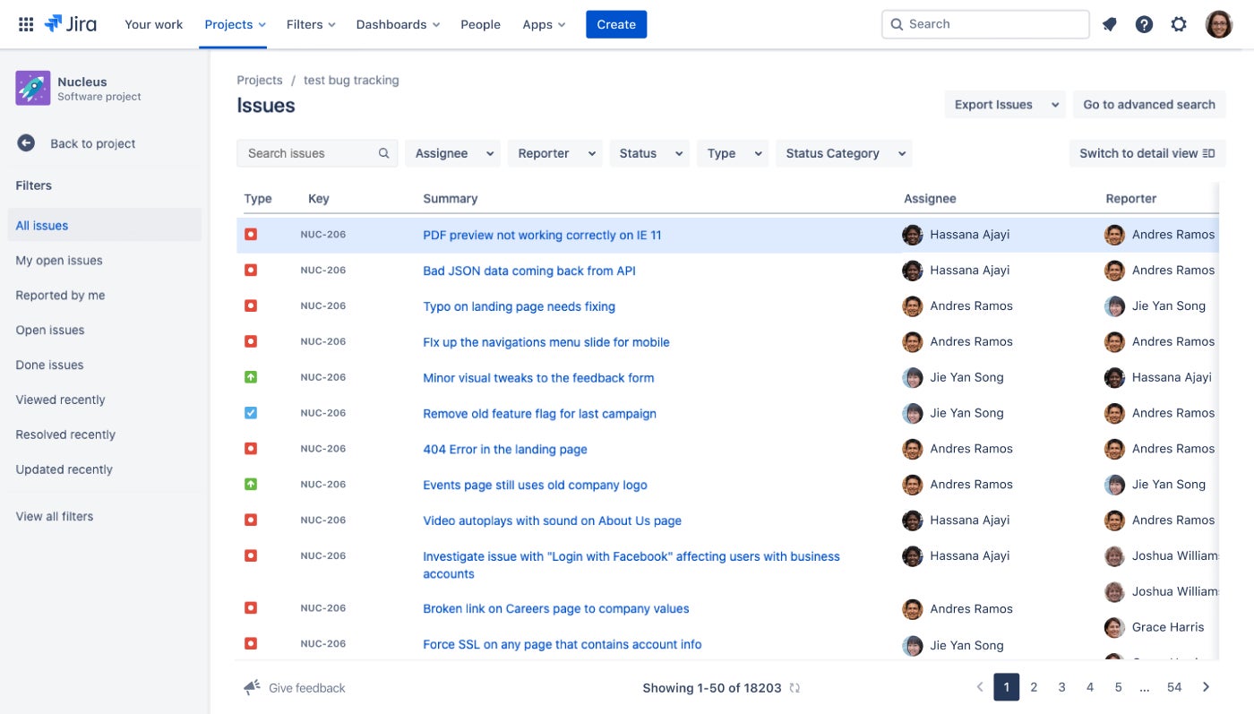 An example of issue logging in Jira.