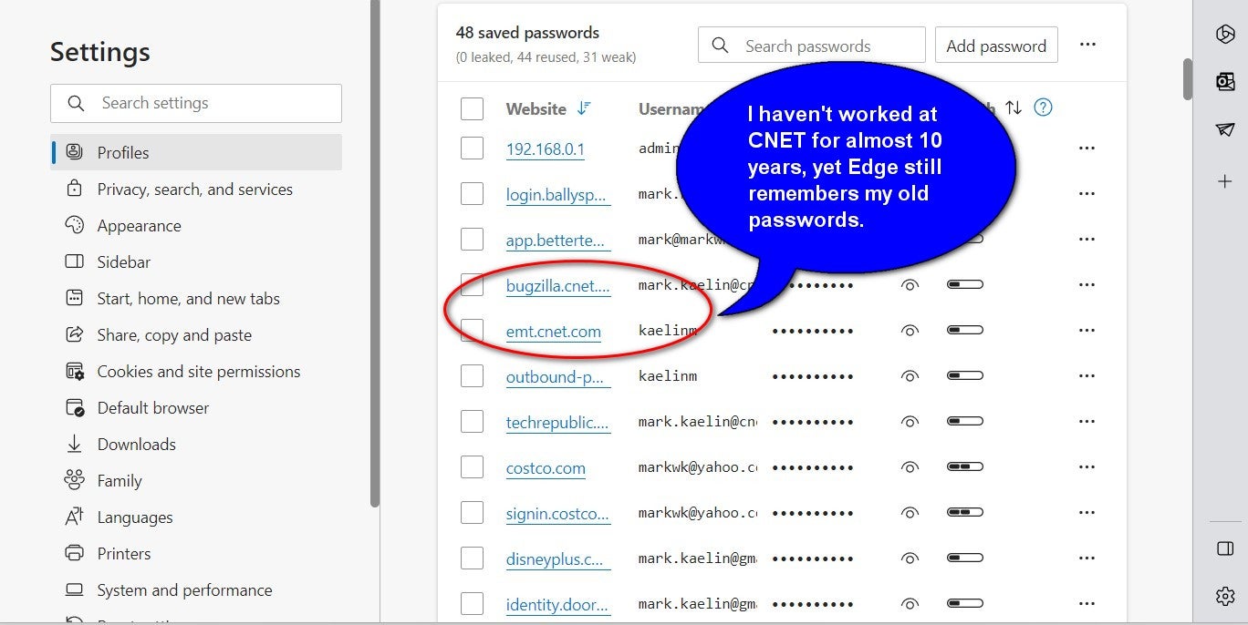 Password information saved by Microsoft Edge