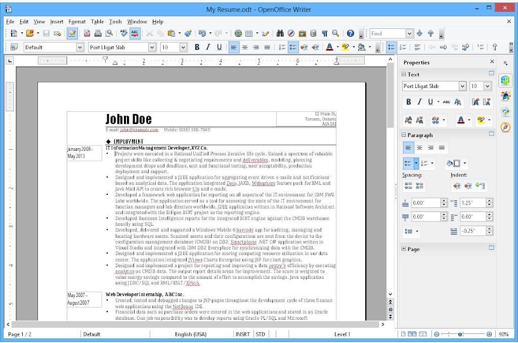 Apache OpenOffice Writer environment