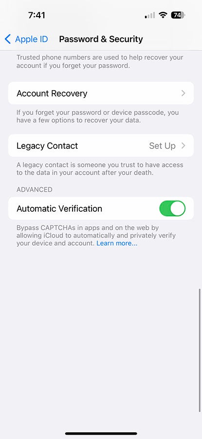 Bypassing captcha through the Password & Security settings of your iPhone with iOS 16.1.