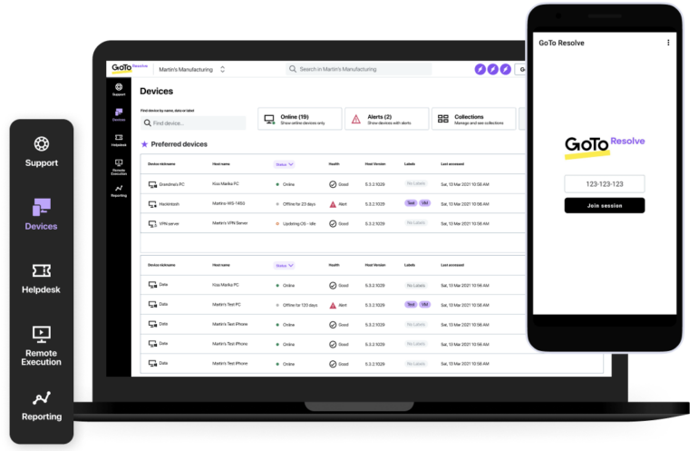 GoTo Resolve supports multiple operating systems, allowing support teams to assist employees regardless of their device type.