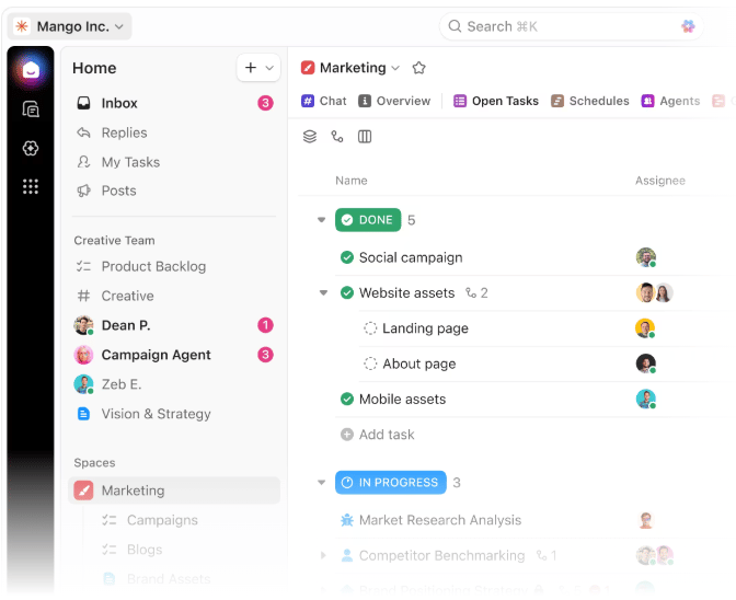 ClickUp's dashboard.