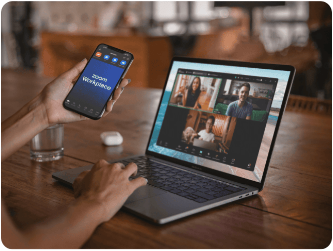 Zoom interface on a laptop and smartphone