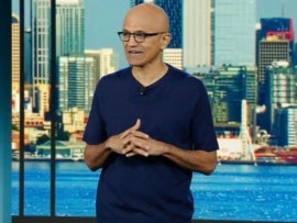 Microsoft Chairman and CEO Satya Nadella presents at the Inspire conference keynote on July 18, 2023.
