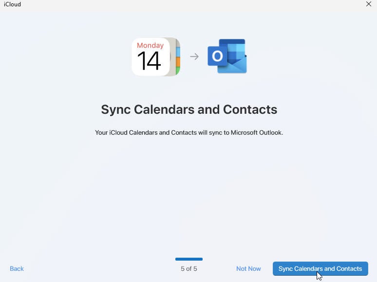 Screenshot showing a connection   to sync calendars and contacts