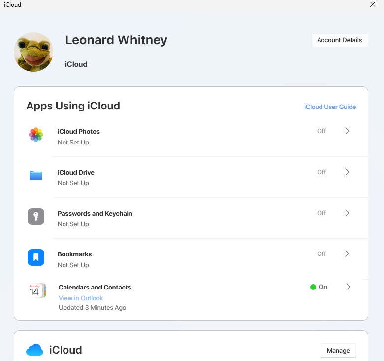 Captura de pantalla que muestra aplicaciones que usan iCloud