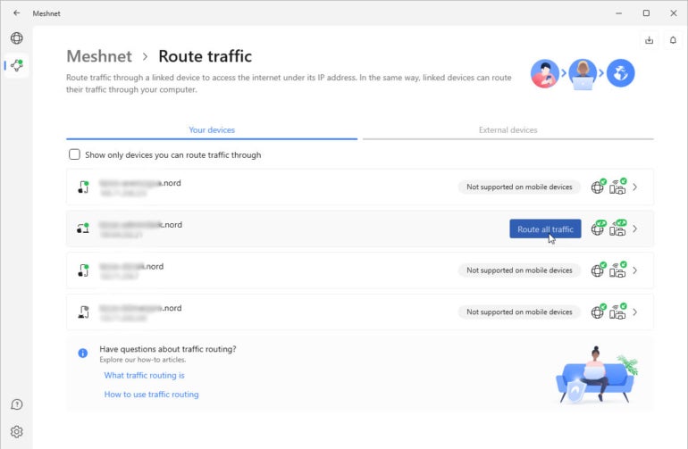 Route traffic through a specific device.