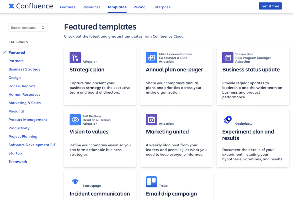 Confluence templates