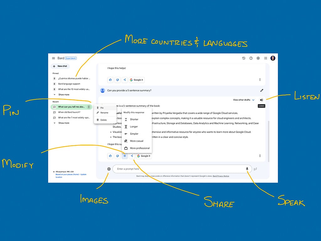 Google Bard Becomes More Available, Refinable, Shareable and Visual