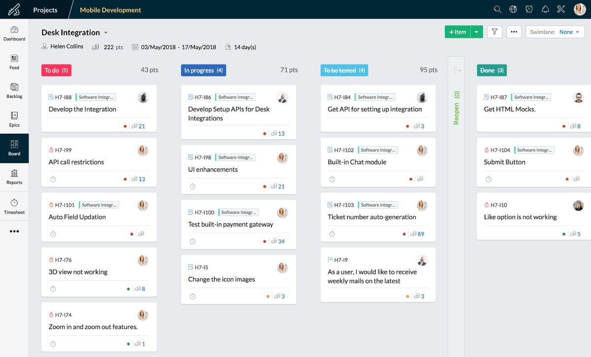 Zoho Sprint feature board.