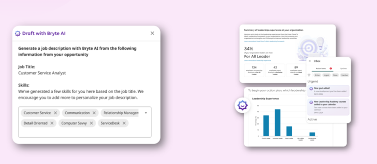 UKG’s Bryte AI allows you to genrate job descriptions using prompts and get AI-assisted insights connected to your dashboards. 