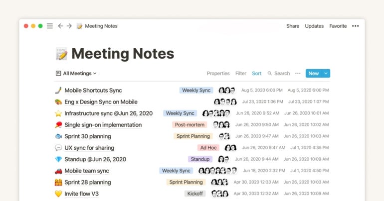 Notion notes list.