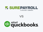 The SurePayroll and QuickBooks logos.