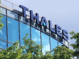 The Thales logo on an office building.