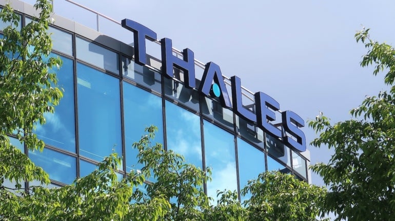 The Thales logo on an office building.