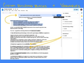 Custom building blocks and variables in Google Docs.