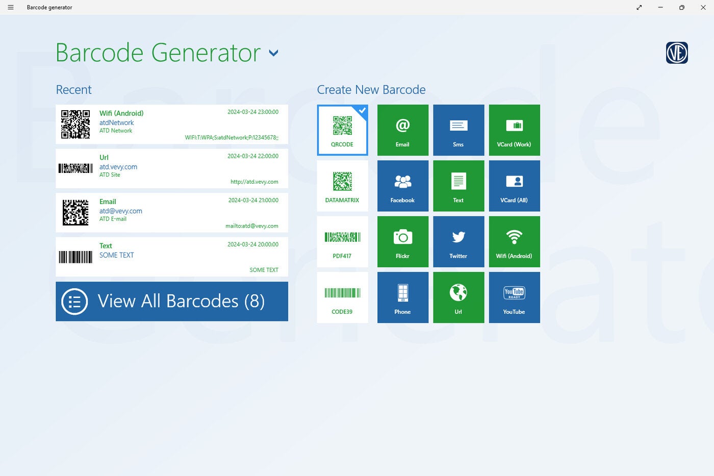 Barcode Generator lets you prime   from 12 QR codification  nexus  types, participate  the indispensable   information  and past    prevention  the resulting code.