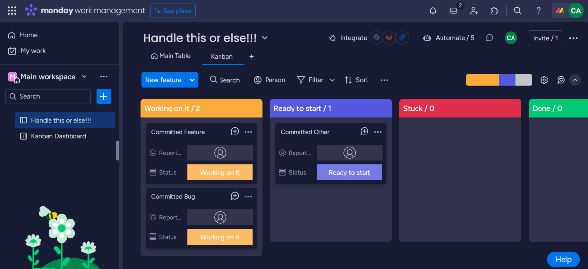 A kanban view on monday.com.