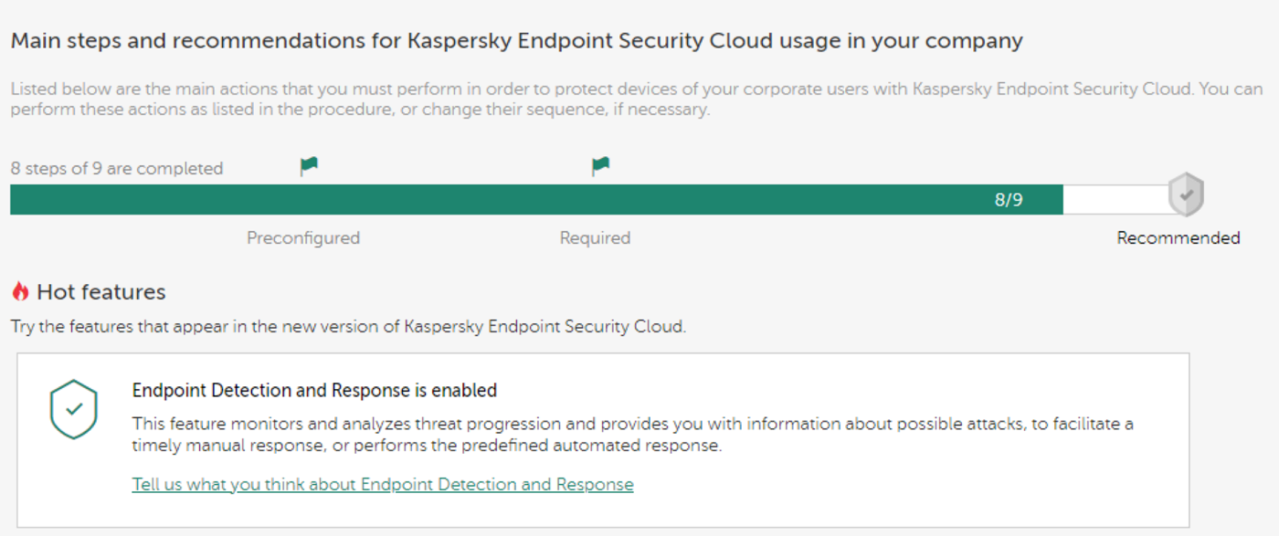 Screenshot of Kaspersky in-app recommendations for companies.