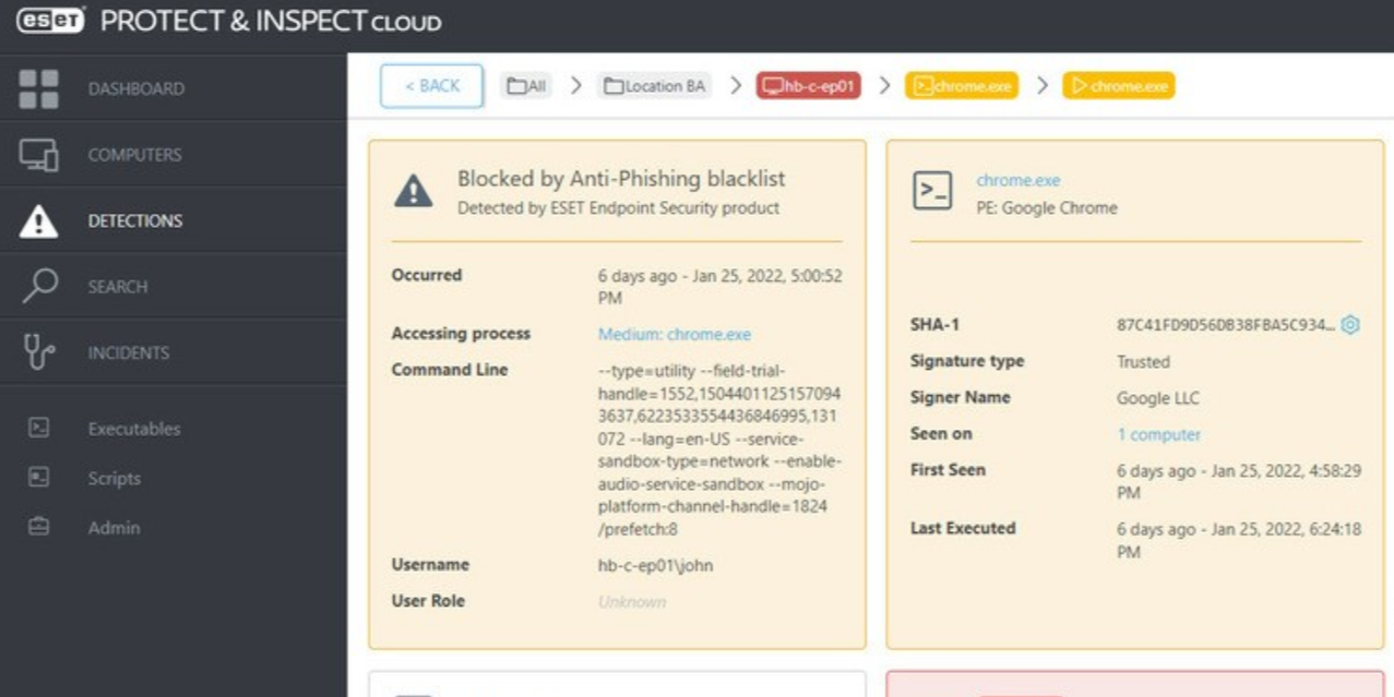 Screenshot of blocked item in ESET Protect Enterprise.