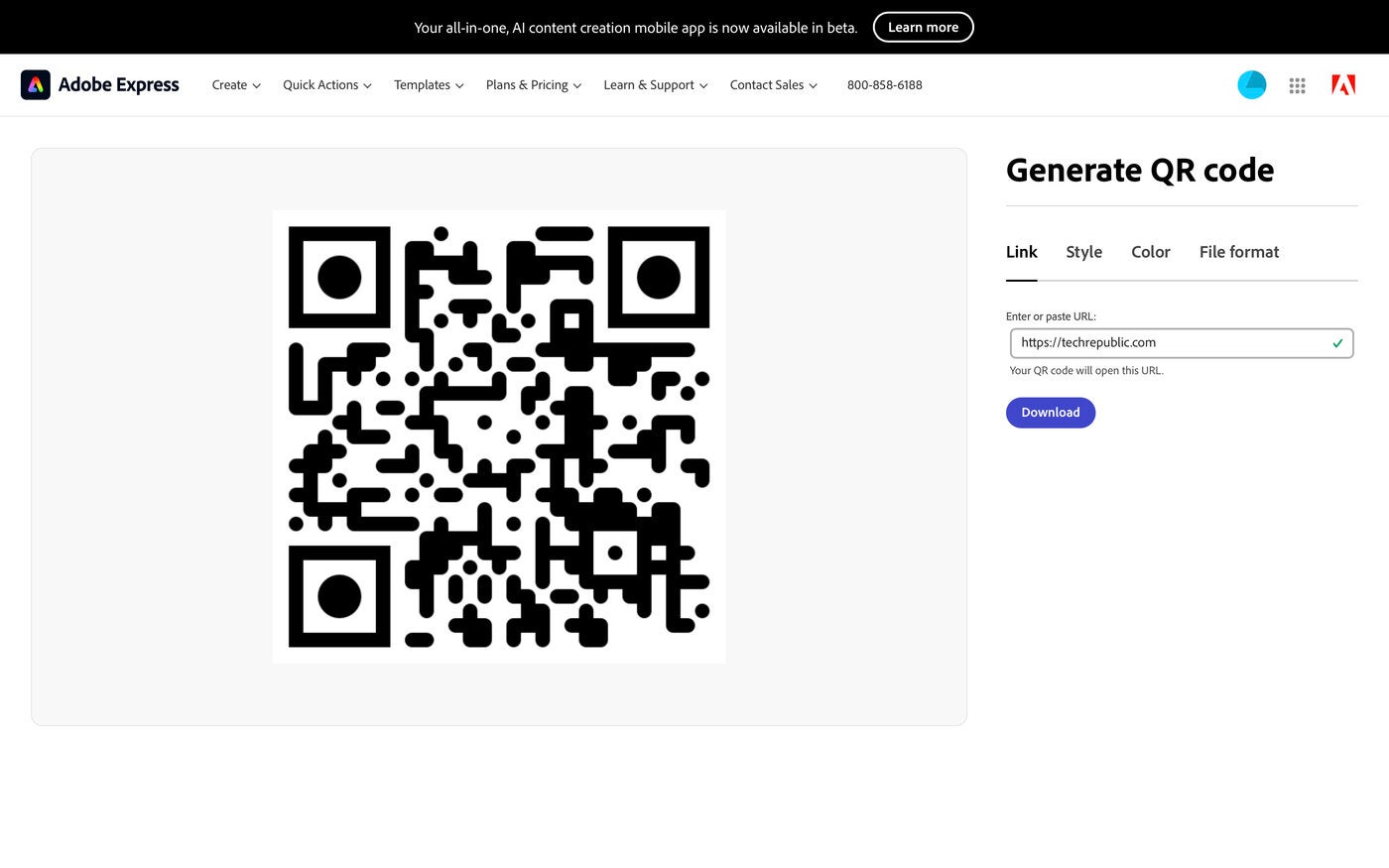 Create a QR code with Adobe Express for free.