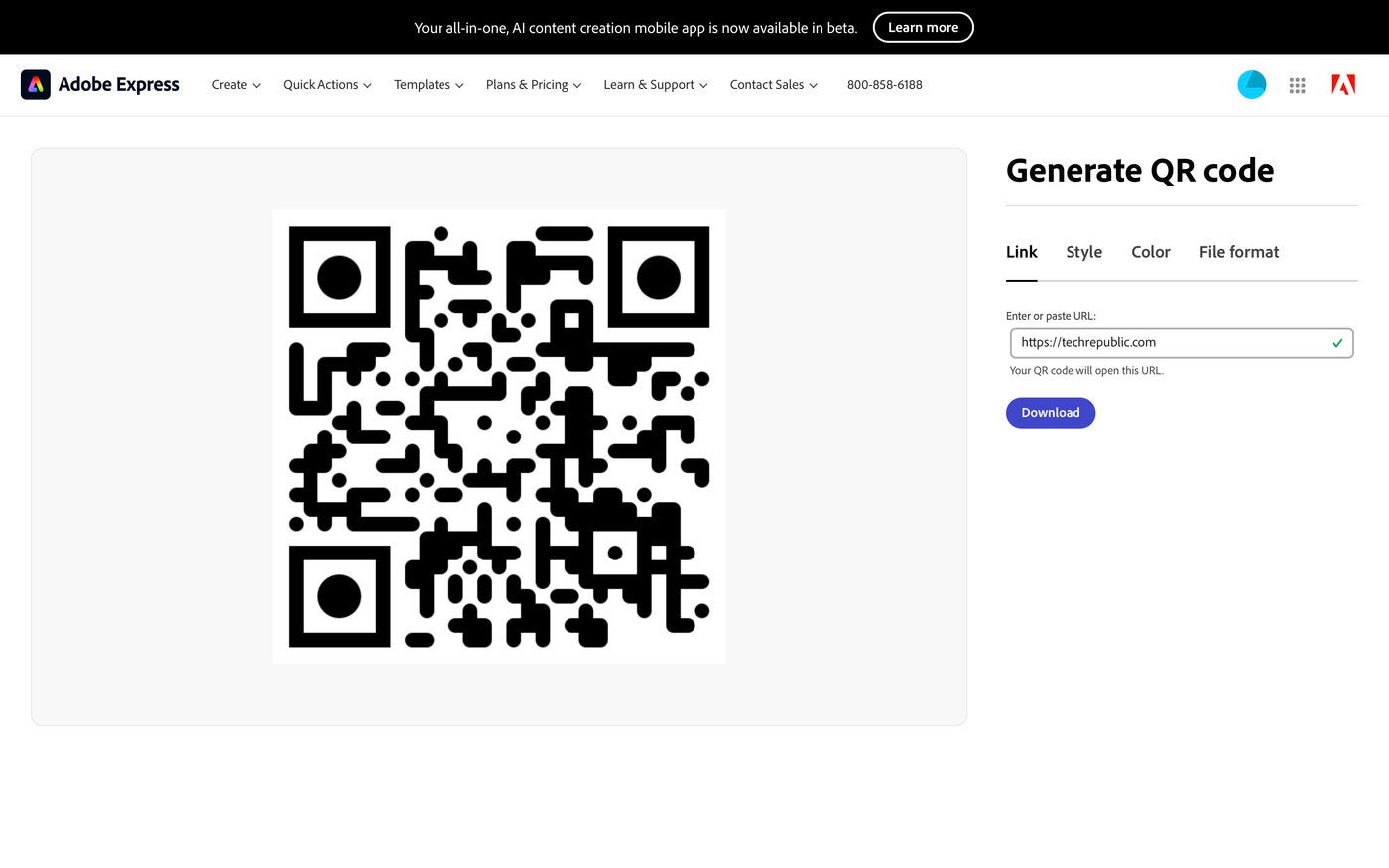 Create a QR codification  with Adobe Express for free.