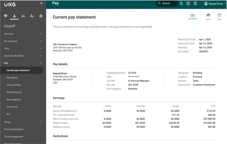 UKG pay statement.