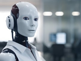 A robot AI assistant with headphones.