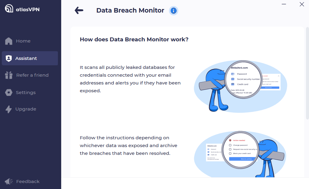 Atlas VPN's Data Breach Monitor service