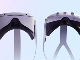 Two images of the Meta Quest 3 headset showing the front and back of the device.