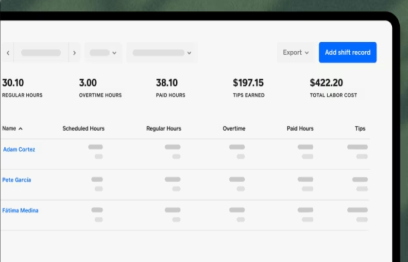 Square timecard dashboard.