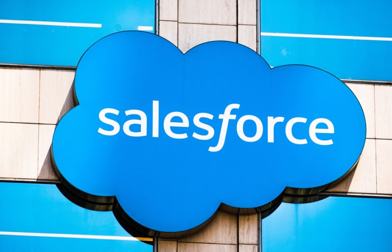 Close up of Salesforce logo.