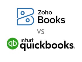 Versus logos of Zoho Books and Quickbooks Online.