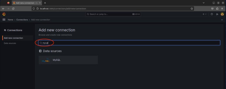 The MySQL Grafana configuration selection page.