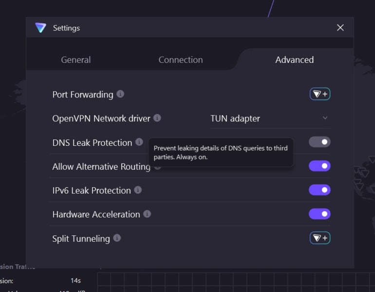 ProtonVPN’s DNS leak protection switch.