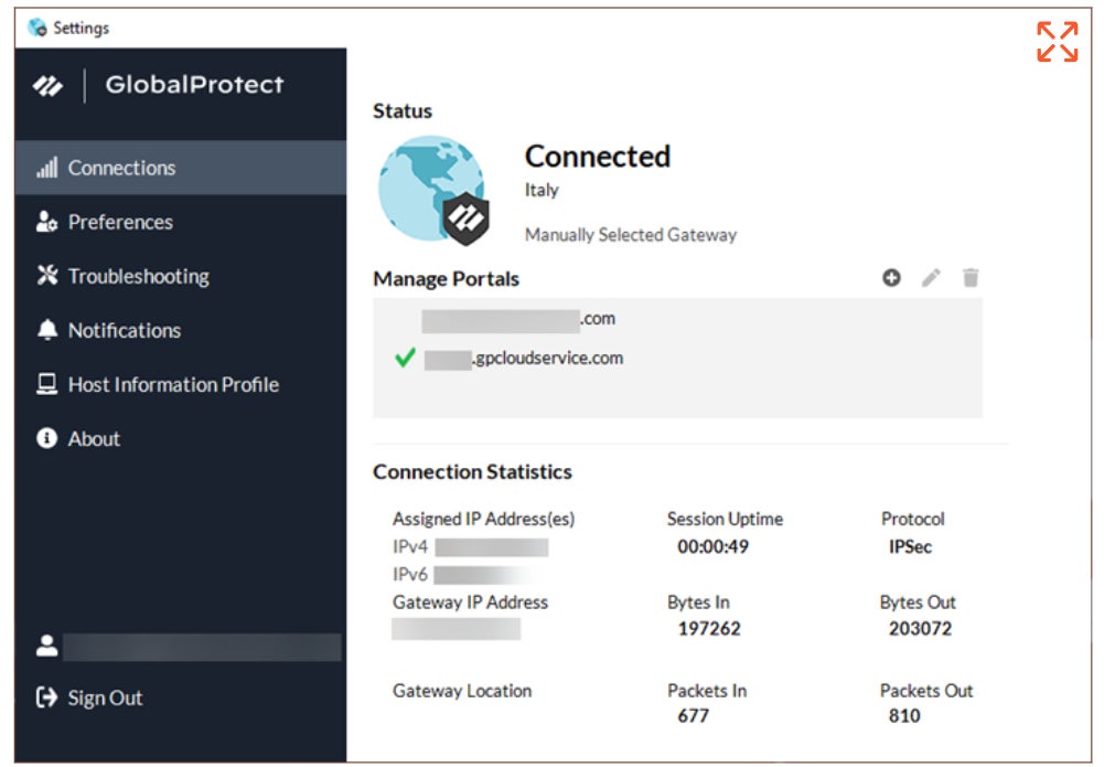 Global Protect’s main settings page.