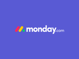 monday.com logo with a purple-blue background