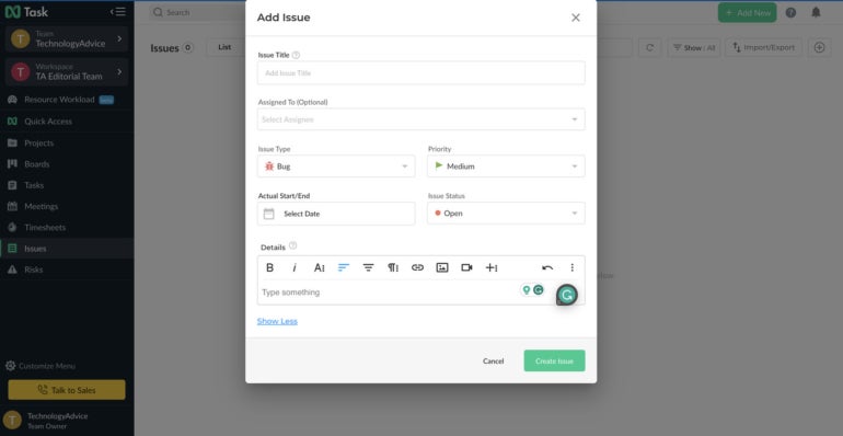 Issue tracking dashboard.