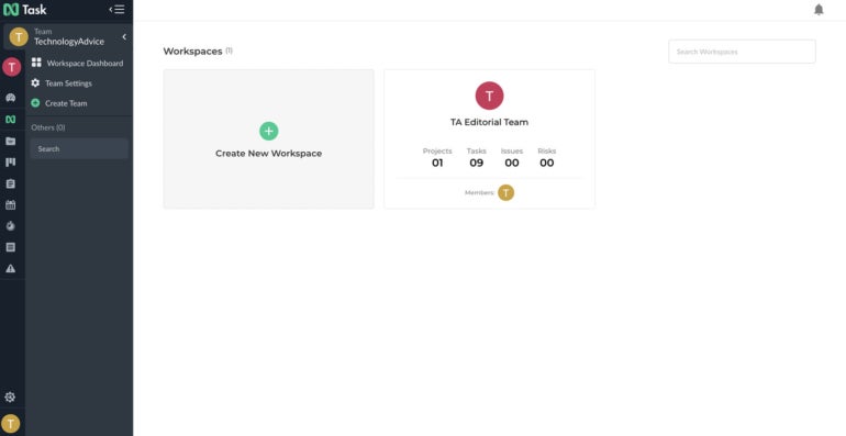 nTask workspace overview dashboard.