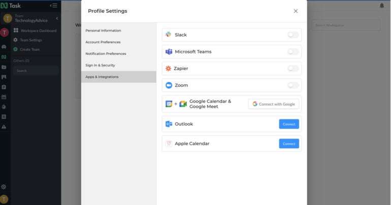 nTask native integrations.