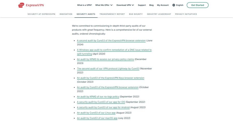 ExpressVPN’s current portfolio of third-party audits. 