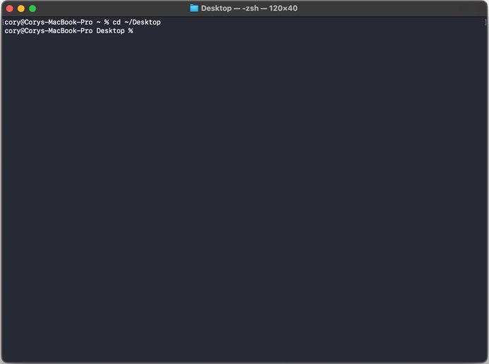 The cd terminal command prompt in Mac.