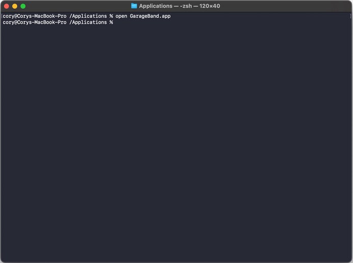 The open terminal command prompt in Mac.