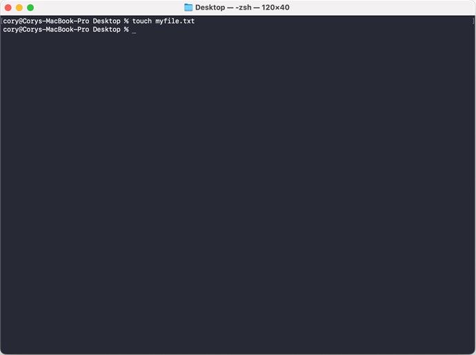 The touch terminal command prompt in Mac.