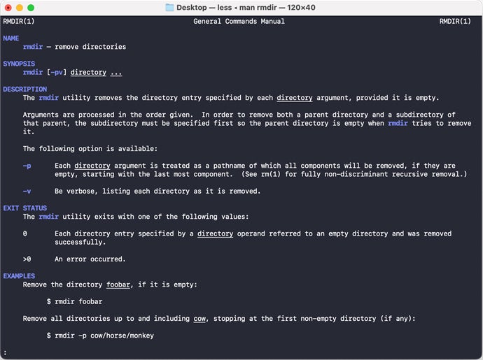 The man terminal command prompt in Mac.