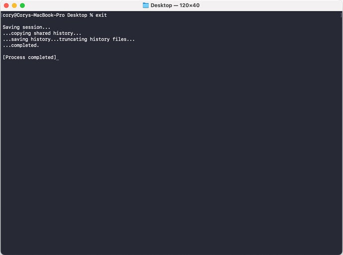 The exit terminal command prompt in Mac.